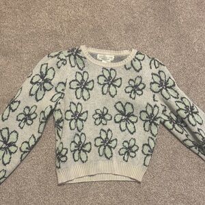 River Island Floral Crew Neck Sweater - Green and Cream